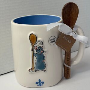 Rae Dunn Pixar Ratatouille Remy Coffee Mug Le Petit Chef Wooden Spoon NWT